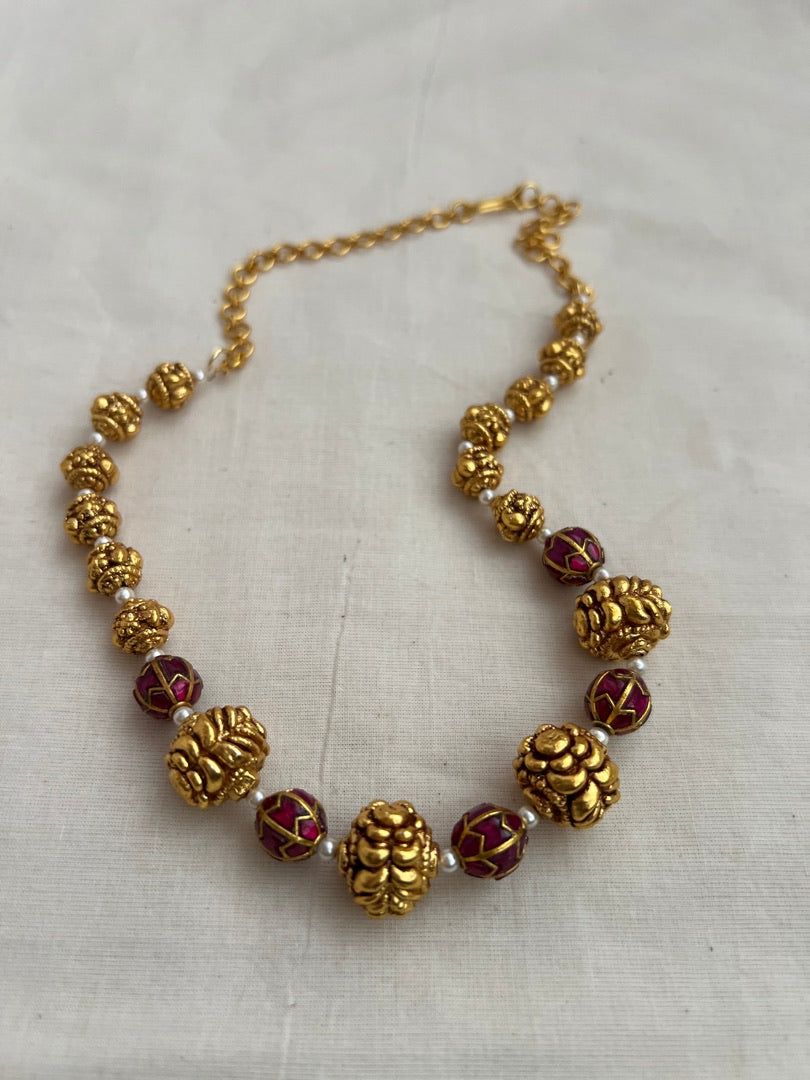 Gold polish ruby beads and nakash beads chain-Silver Neckpiece-CI-House of Taamara