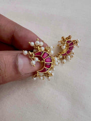 Gold polish ruby chaand studs with pearls-Earrings-CI-House of Taamara