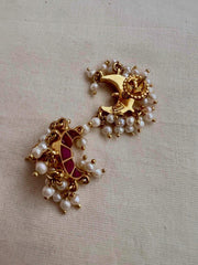Gold polish ruby chaand studs with pearls-Earrings-CI-House of Taamara