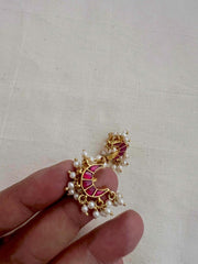 Gold polish ruby chaand studs with pearls-Earrings-CI-House of Taamara