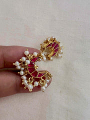 Gold polish ruby chaand studs with pearls-Earrings-CI-House of Taamara