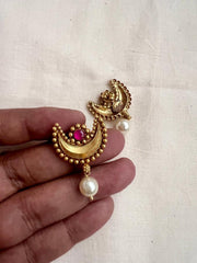 Gold polish ruby chandbali studs with pearls-Earrings-CI-House of Taamara