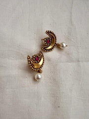 Gold polish ruby chandbali studs with pearls-Earrings-CI-House of Taamara