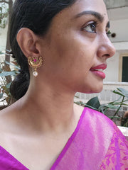 Gold polish ruby chandbali studs with pearls-Earrings-CI-House of Taamara