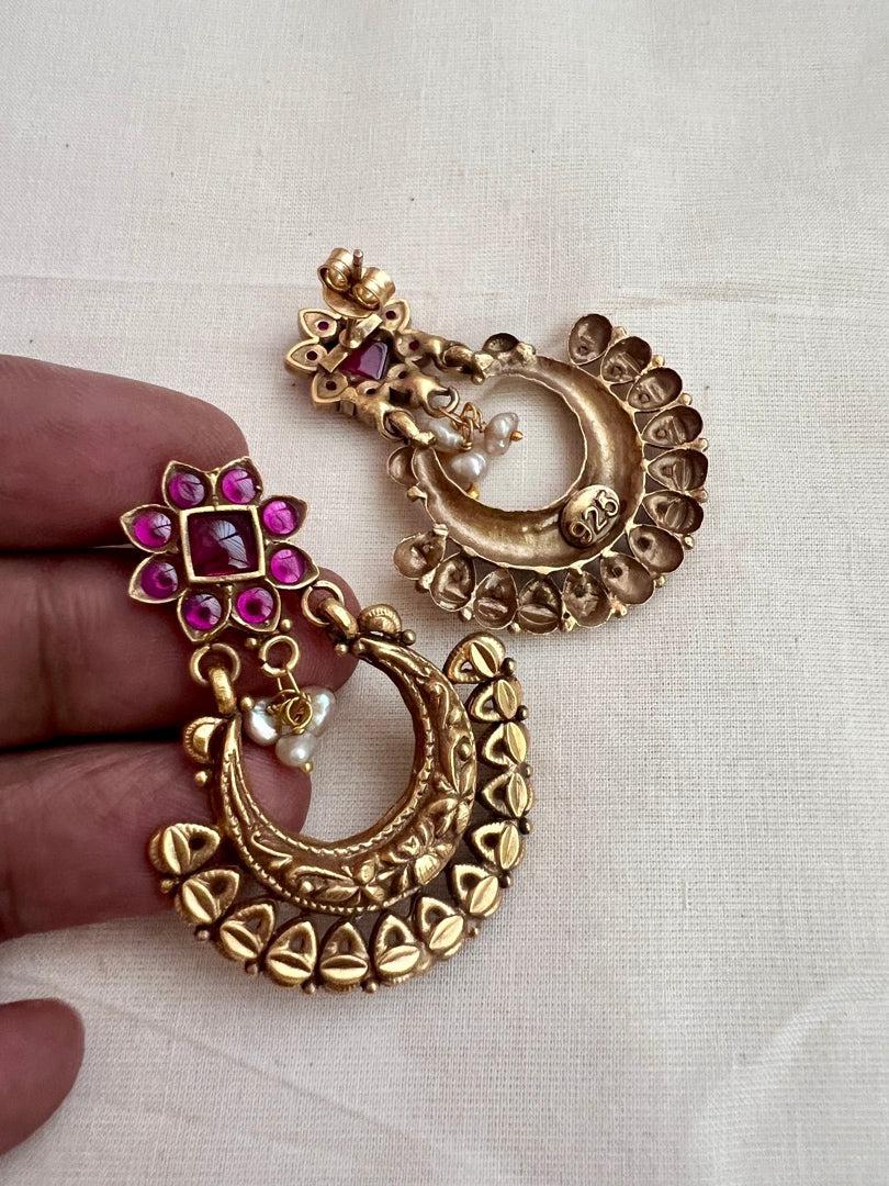 Gold polish ruby chandbali with pearls-Earrings-CI-House of Taamara