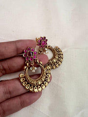 Gold polish ruby chandbali with pearls-Earrings-CI-House of Taamara