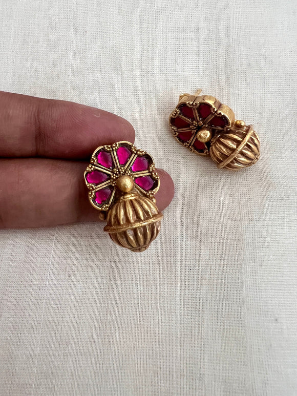 Gold polish ruby dholki studs-Earrings-CI-House of Taamara