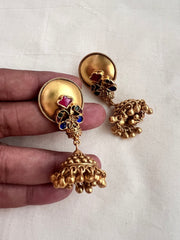 Gold polish ruby earrings with gold beads-Earrings-CI-House of Taamara
