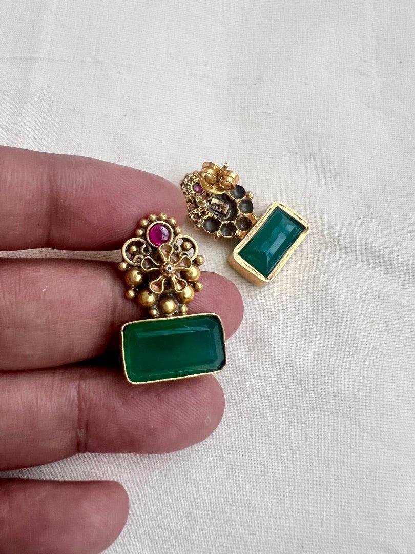 Gold polish ruby & emerald studs-Earrings-CI-House of Taamara