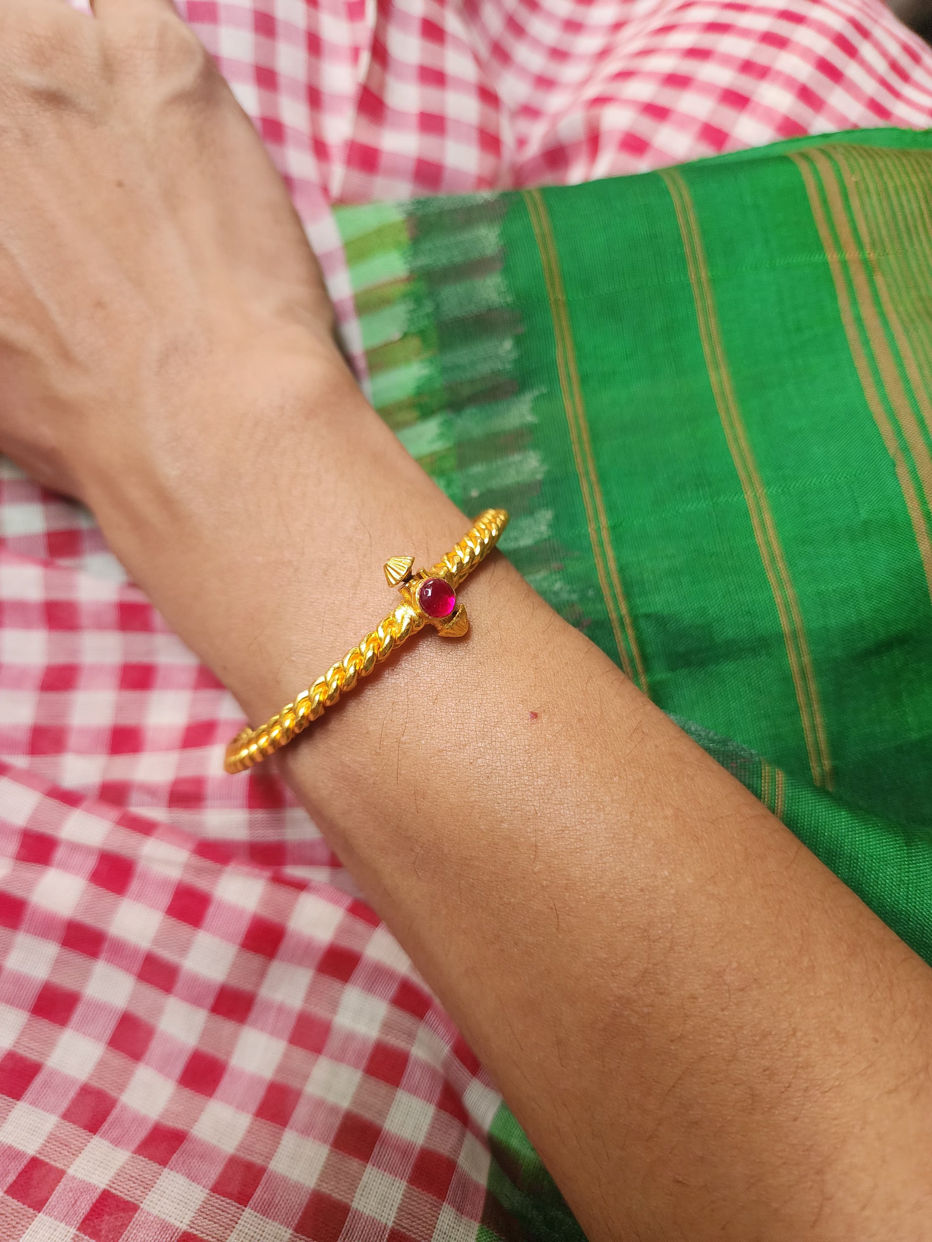 Gold polish ruby golusu bangles, PAIR-Silver Bracelet-CI-House of Taamara