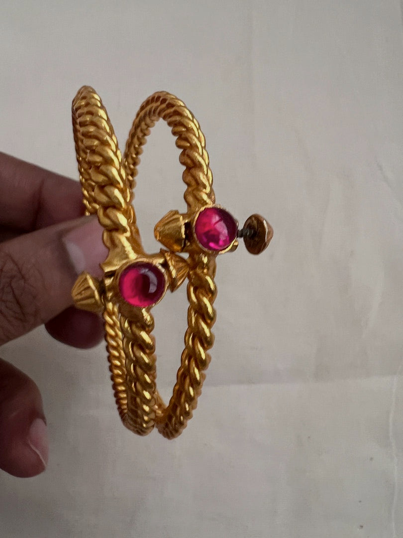 Gold polish ruby golusu bangles, PAIR-Silver Bracelet-CI-House of Taamara