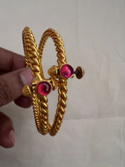 Gold polish ruby golusu bangles, PAIR-Silver Bracelet-CI-House of Taamara