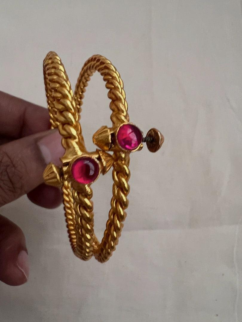 Gold polish ruby golusu bangles, PAIR-Silver Bracelet-CI-House of Taamara