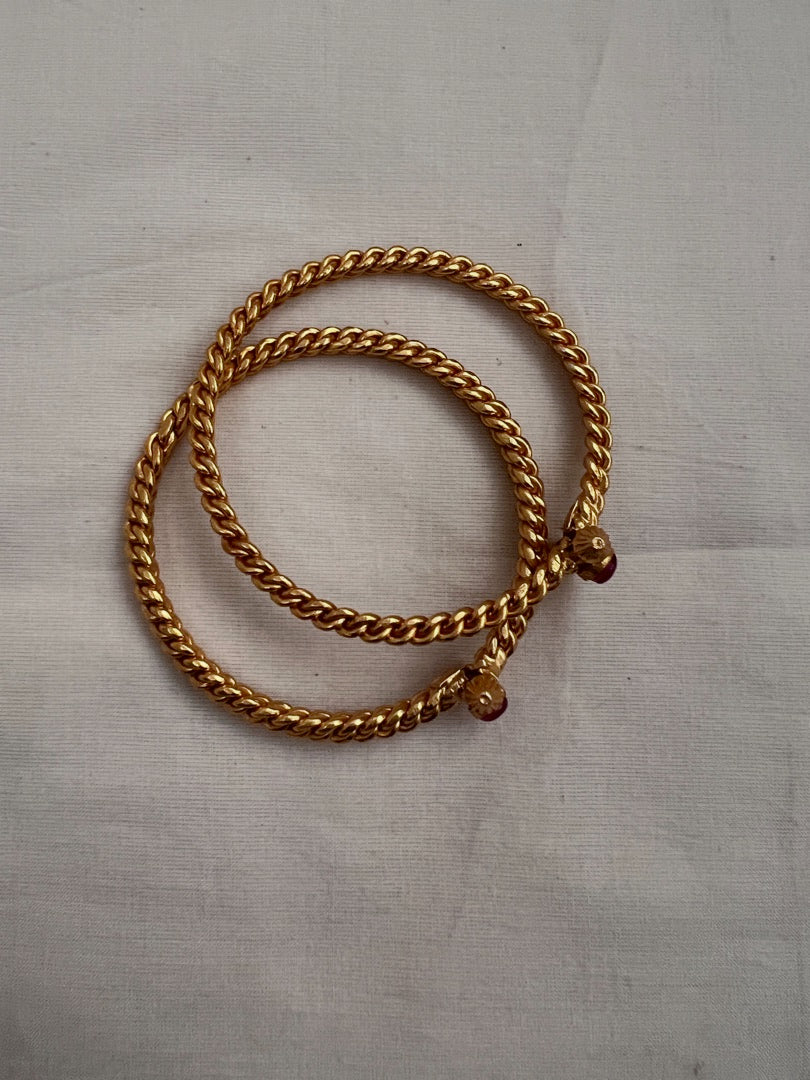 Gold polish ruby golusu bangles, PAIR-Silver Bracelet-CI-House of Taamara