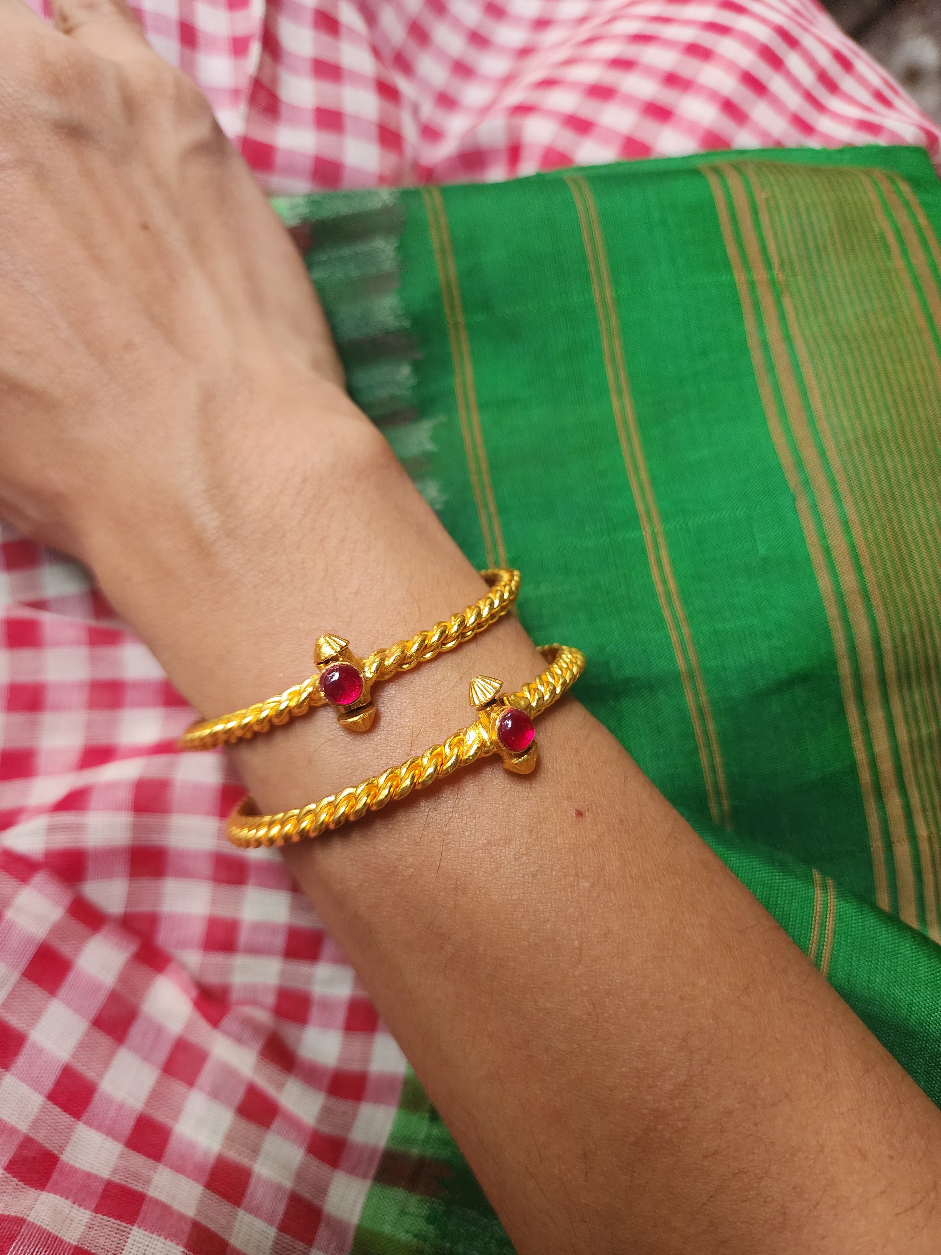 Gold polish ruby golusu bangles, PAIR-Silver Bracelet-CI-House of Taamara