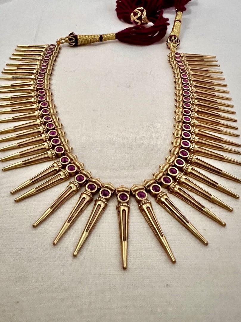 Gold polish ruby necklace-Silver Neckpiece-CI-House of Taamara