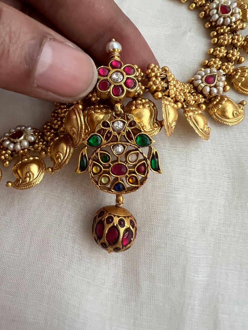 Gold polish ruby necklace with kundan, ruby & emerald-Silver Neckpiece-CI-House of Taamara