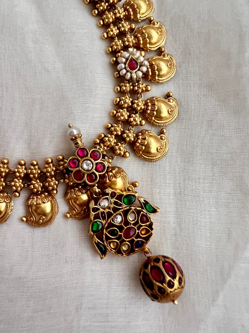 Gold polish ruby necklace with kundan, ruby & emerald-Silver Neckpiece-CI-House of Taamara