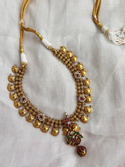Gold polish ruby necklace with kundan, ruby & emerald-Silver Neckpiece-CI-House of Taamara