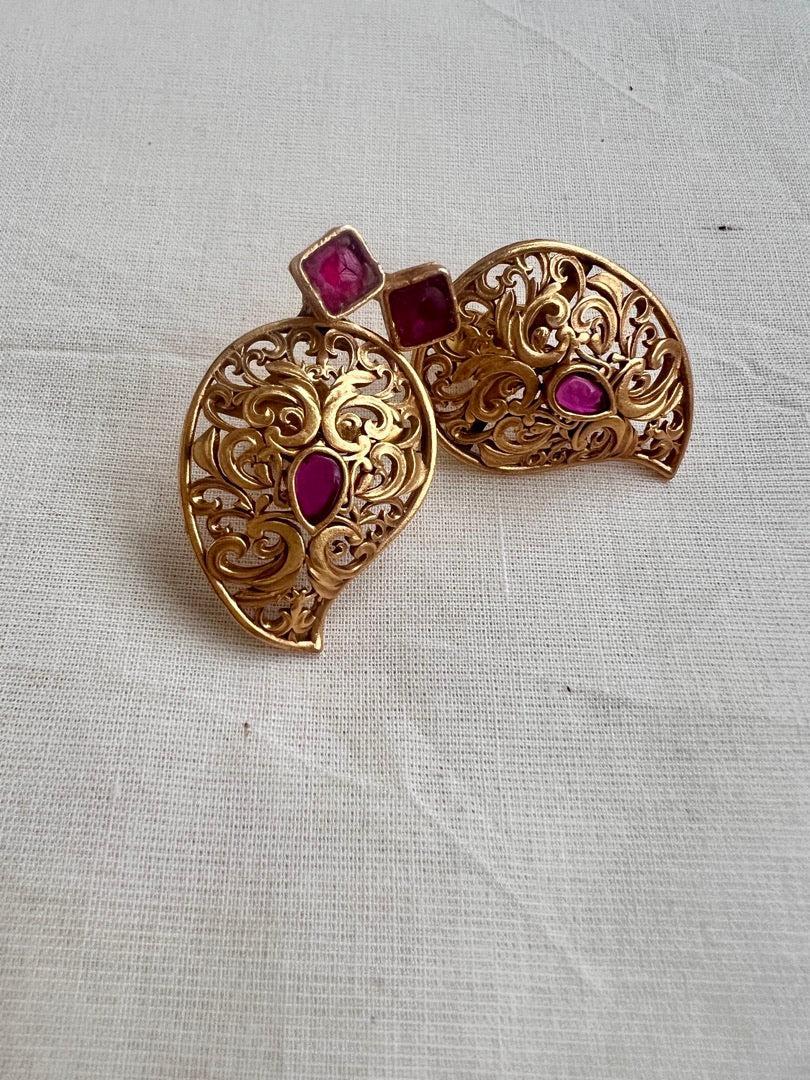 Gold polish ruby paisley studs-Earrings-CI-House of Taamara