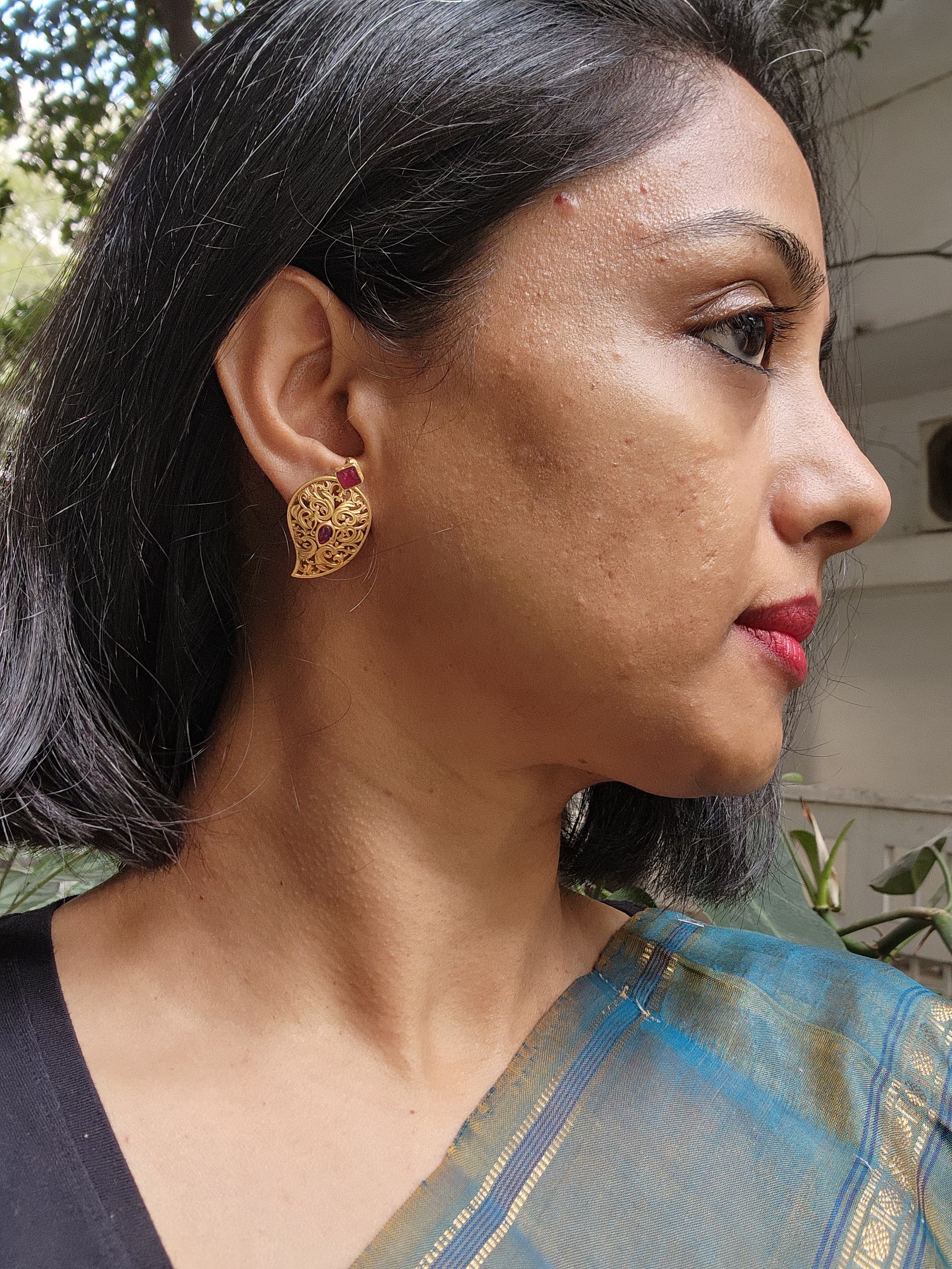 Gold polish ruby paisley studs-Earrings-CI-House of Taamara