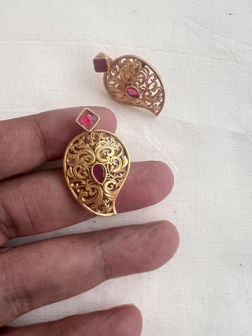 Gold polish ruby paisley studs-Earrings-CI-House of Taamara
