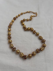 Gold polish ruby stone with nakash work beads chain-Silver Neckpiece-CI-House of Taamara