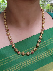 Gold polish ruby stone with nakash work beads chain-Silver Neckpiece-CI-House of Taamara
