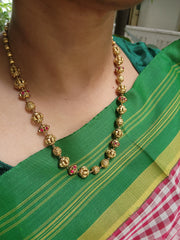 Gold polish ruby stone with nakash work beads chain-Silver Neckpiece-CI-House of Taamara