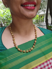 Gold polish ruby stone with nakash work beads chain-Silver Neckpiece-CI-House of Taamara