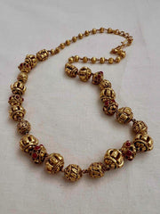 Gold polish ruby stone with nakash work beads chain-Silver Neckpiece-CI-House of Taamara