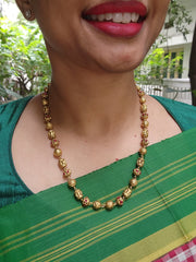 Gold polish ruby stone with nakash work beads chain-Silver Neckpiece-CI-House of Taamara