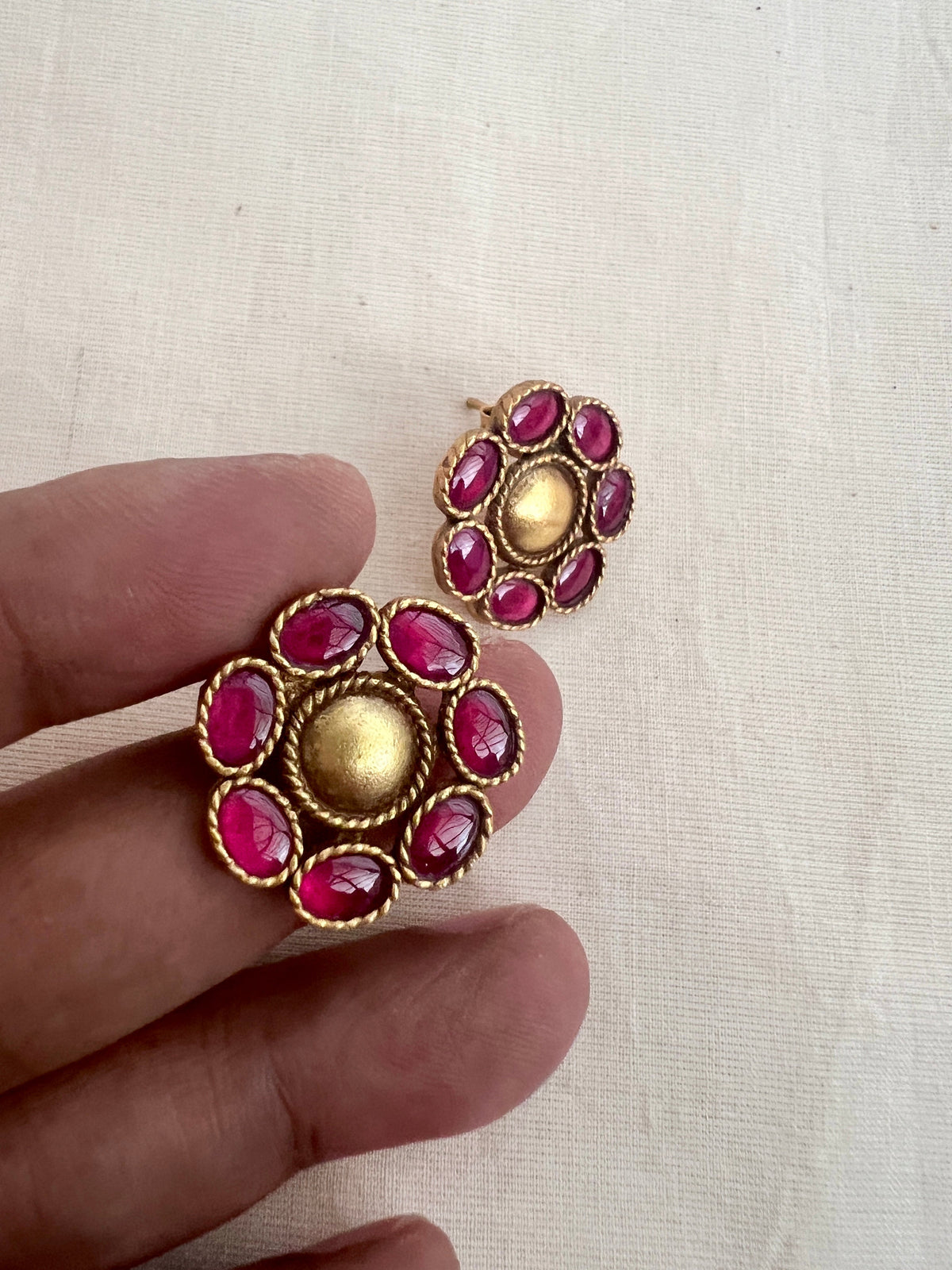 Gold polish ruby studs-Earrings-CI-House of Taamara