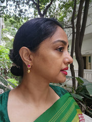 Gold polish ruby studs with gold bead hanging-Earrings-CI-House of Taamara