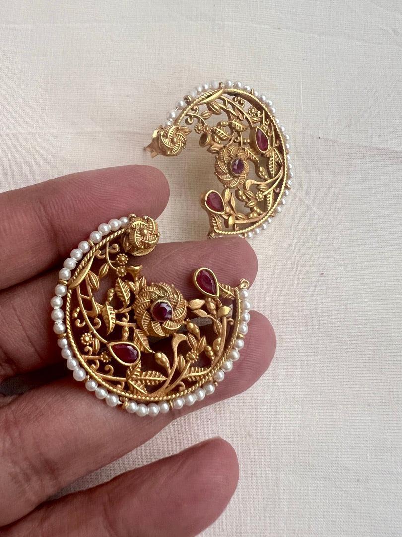 Gold polish ruby studs with pearls-Earrings-CI-House of Taamara