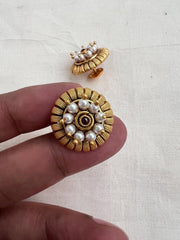 Gold polish ruby studs with pearls-Earrings-CI-House of Taamara