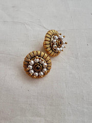 Gold polish ruby studs with pearls-Earrings-CI-House of Taamara