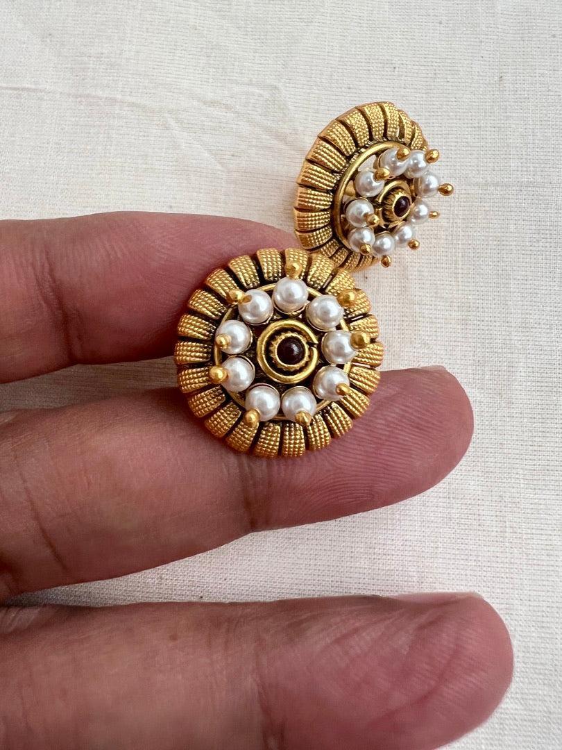 Gold polish ruby studs with pearls-Earrings-CI-House of Taamara