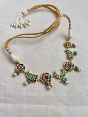 Gold polish ruby & turquoise choker with pearls & jade beads-Silver Neckpiece-CI-House of Taamara