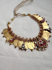 Gold polish short kasumala with kundan motifs-Silver Neckpiece-CI-House of Taamara