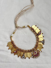 Gold polish short kasumala with kundan motifs-Silver Neckpiece-CI-House of Taamara