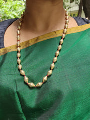 Gold polish single line dholki beads chain-Silver Neckpiece-CI-House of Taamara