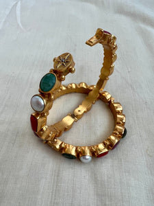Gold polish solid navrathan bangles, pair-Silver Bracelet-CI-House of Taamara