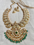 Gold polish statement kundan paisley necklace with pearls & jade beads, set-Silver Neckpiece-CI-House of Taamara