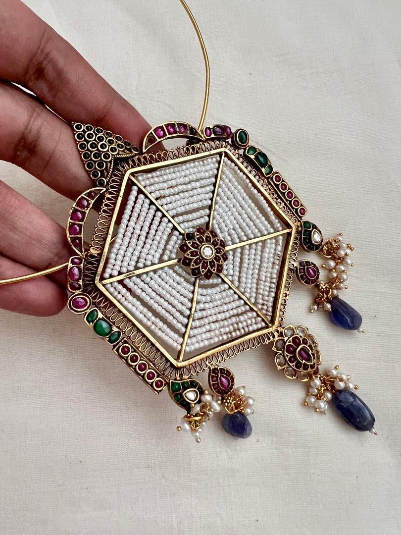 Gold polish statement pendant with hasli-Silver Neckpiece-CI-House of Taamara