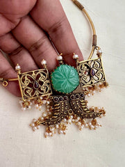 Gold polish statement pendant with hasli-Silver Neckpiece-CI-House of Taamara