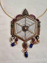 Gold polish statement pendant with hasli-Silver Neckpiece-CI-House of Taamara