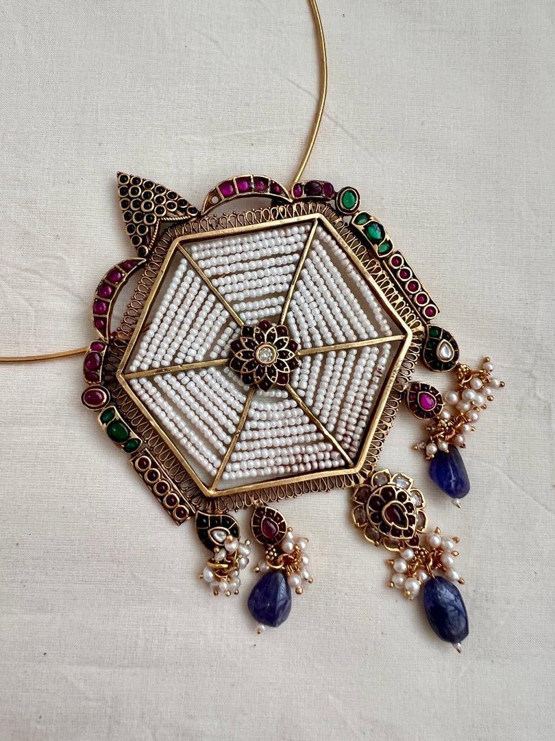 Gold polish statement pendant with hasli-Silver Neckpiece-CI-House of Taamara