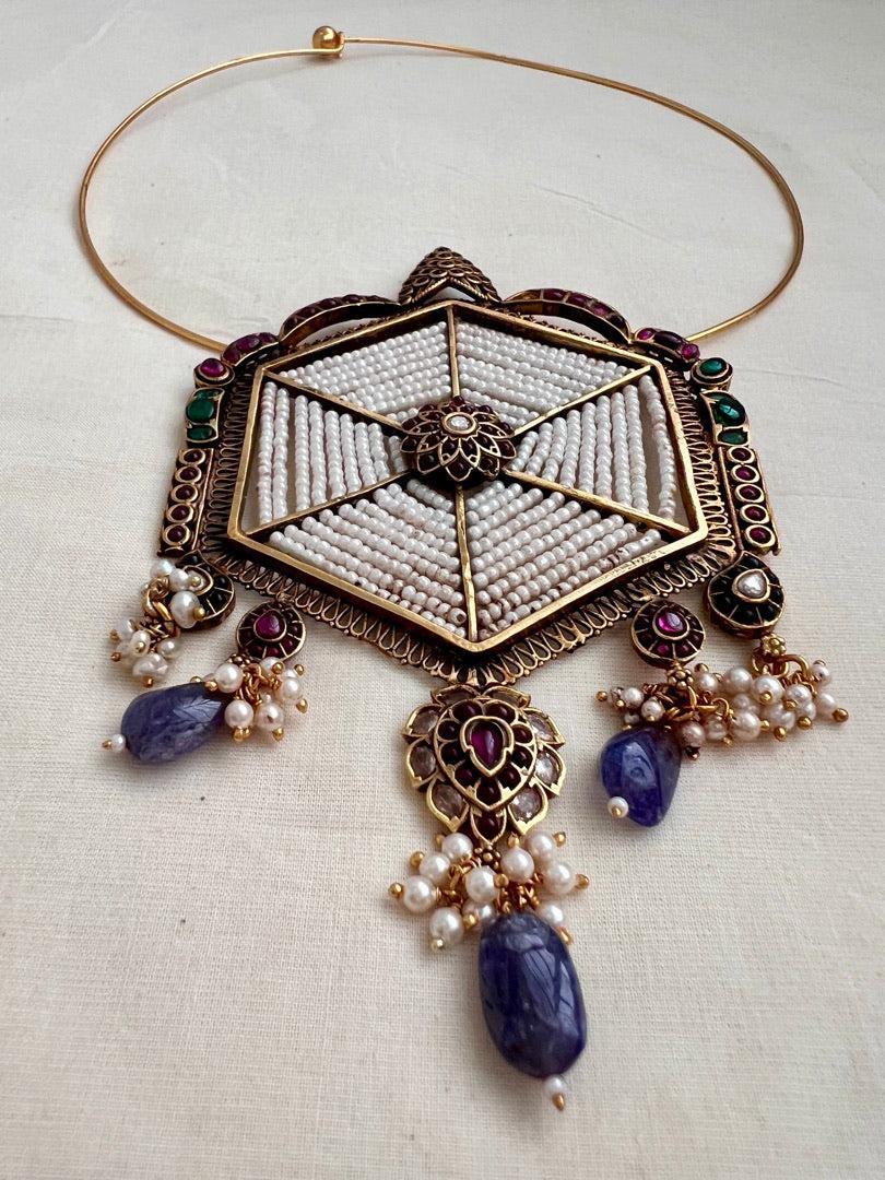Gold polish statement pendant with hasli-Silver Neckpiece-CI-House of Taamara