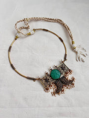 Gold polish statement pendant with hasli-Silver Neckpiece-CI-House of Taamara